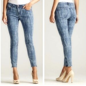 Free People Printed Blue Jeans Denim‎ Skinny Pants Zip Ankles Womens 26